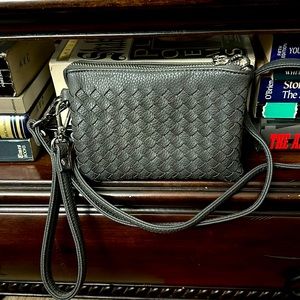 Vintage Gray Woven Leather Crossbody Bag